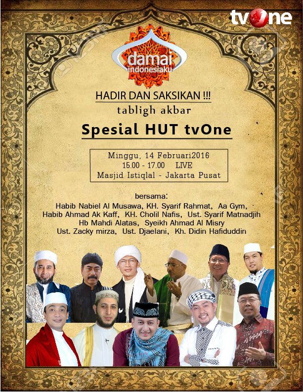 Jangan lupa yaa.. Masjid Istiqlal 14/2 jam 13.00-17.00 WIB.. Insya الله dihadiri oleh Habibana Attash bin Hafizh..