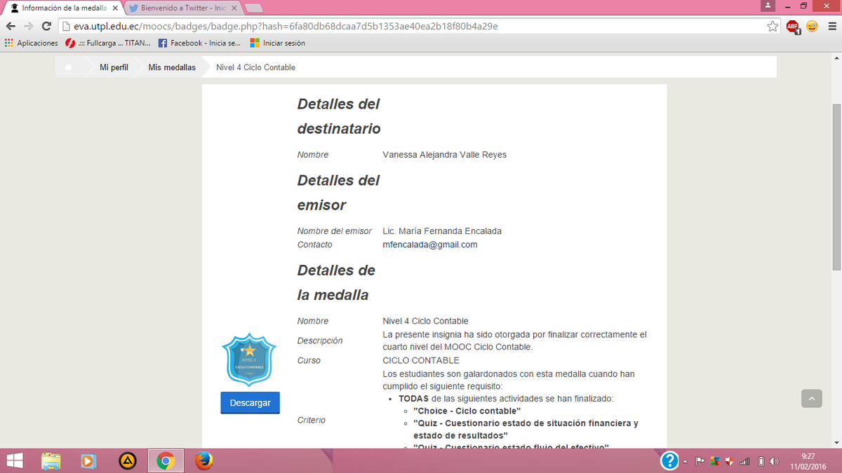 Vanessa_Valle03's tweet photo. #MOOCUTPL #ciclocontable nivel 4 superado con éxito #ContabilidadBf https://t.co/1KuBdrvMo8
