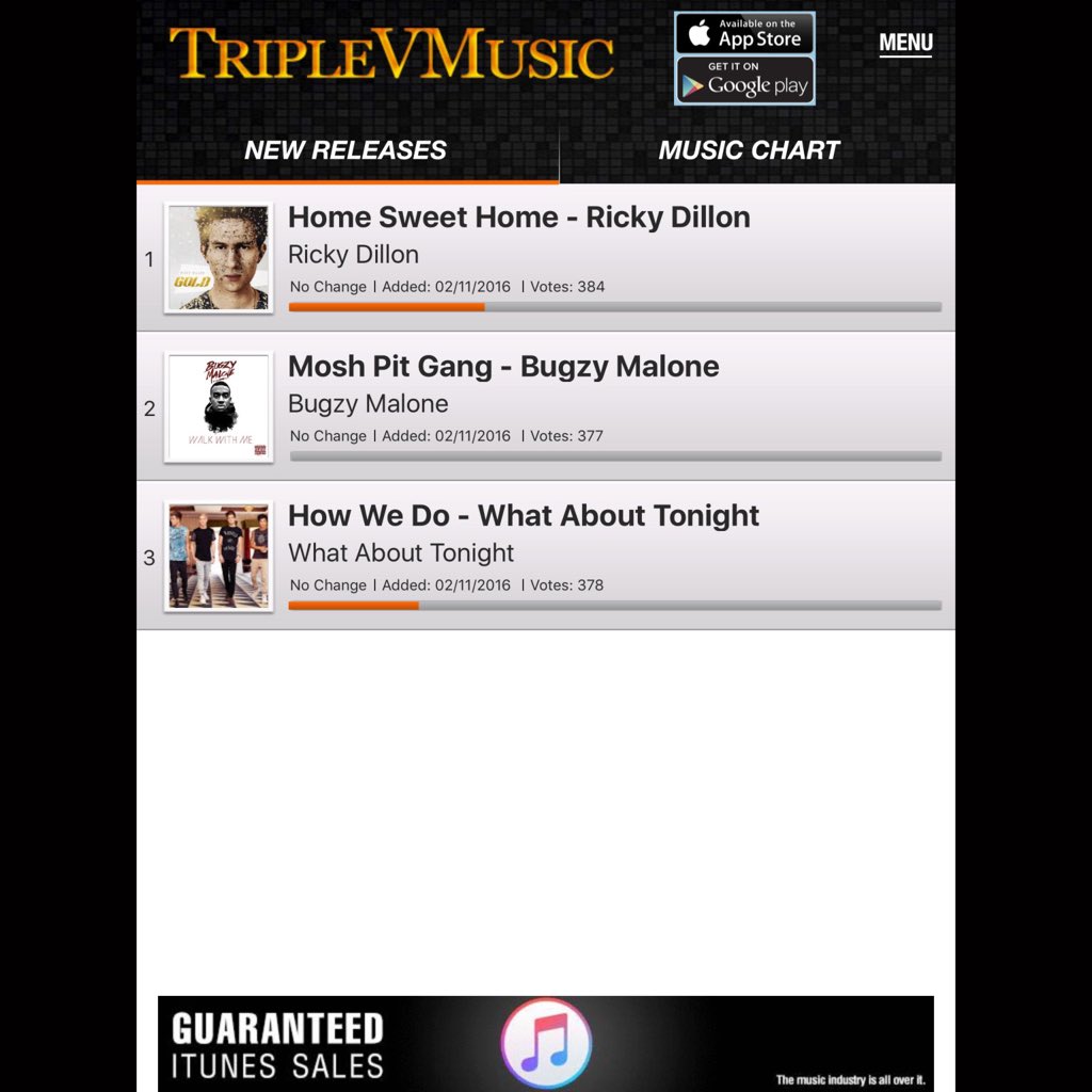 joerosereports's tweet photo. RT Voting Starts Today @TripleVMusic App: #RickyDillon #BugzyMalone #WhatAboutTonight! Download, Vote, Get FREE 🎁! https://t.co/0AXjsAvYFF