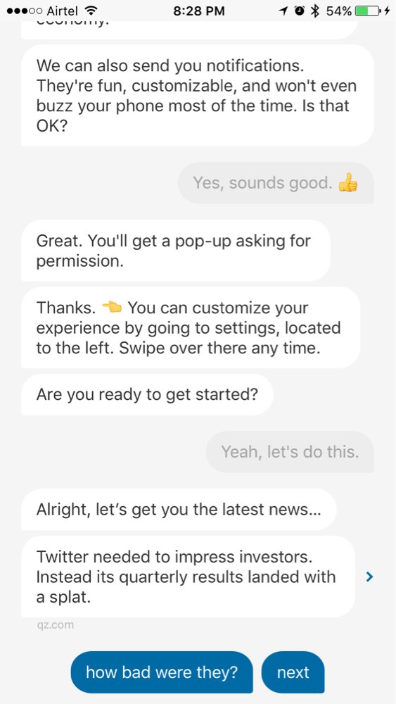 StartupNextIN's tweet photo. iOS app for @qz is the most exciting approach I have seen for a news app! #blownaway #startup #cool🤘🏼😎 https://t.co/S7IurEaiNt