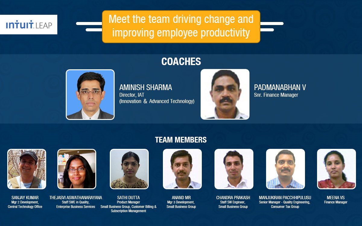 IntuitIN's tweet photo. Here’s the team that is on a mission to improve employee #productivity through rapid #experimentation! #IntuitLeap https://t.co/e0Pnxziw3J