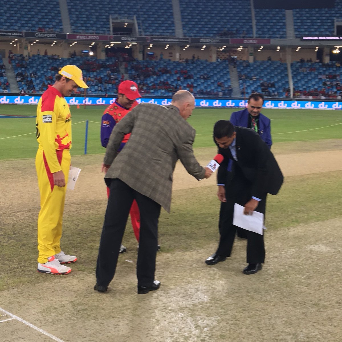 MCL2020UAE's tweet photo. .@ArabiansMCL captain @virendersehwag wins the toss and has elected to bat first. #MCL2020 #GEMvSAG https://t.co/FcnqehBhti