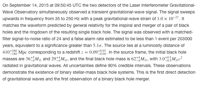 The abstract of LIGO's gravitational wave paper: