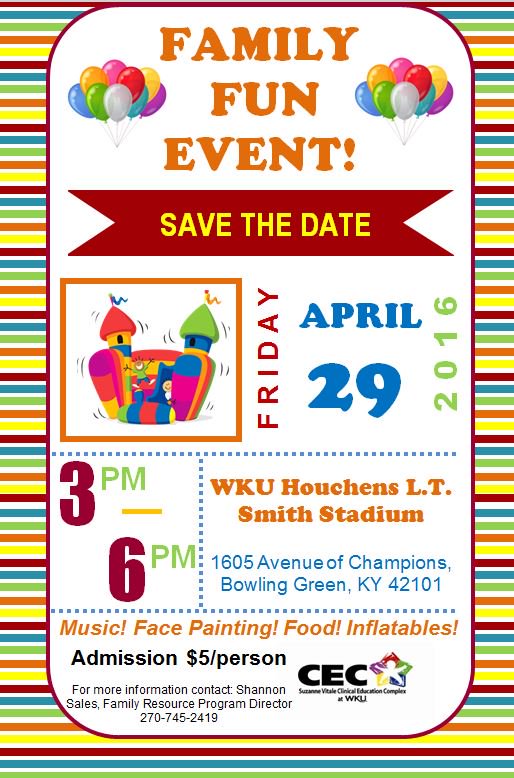 The family fun day is coming up! Come enjoy all the fun and family on April 29th.