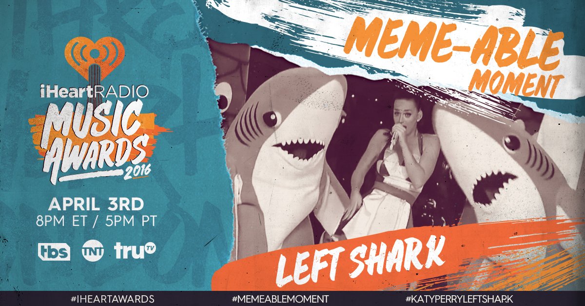 iHeartRadio's tweet photo. RT TO VOTE for #KatyPerryLeftShark for Most #MemeableMoment this year! #iHeartAwards @katyperry https://t.co/KcfJqeALvZ