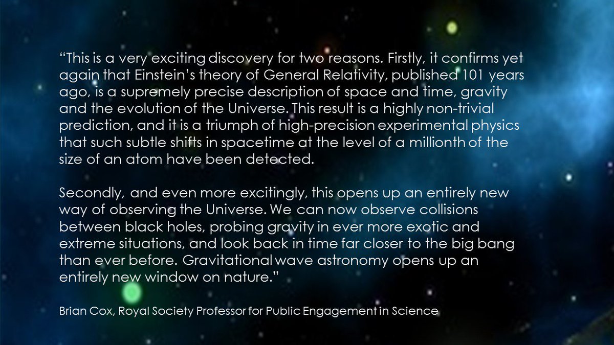 royalsociety's tweet photo. Quote from @ProfBrianCox on the #BreakingNews of today’s scientific discovery: #Einstein #gravitationalwaves https://t.co/FoKuGn6OfW