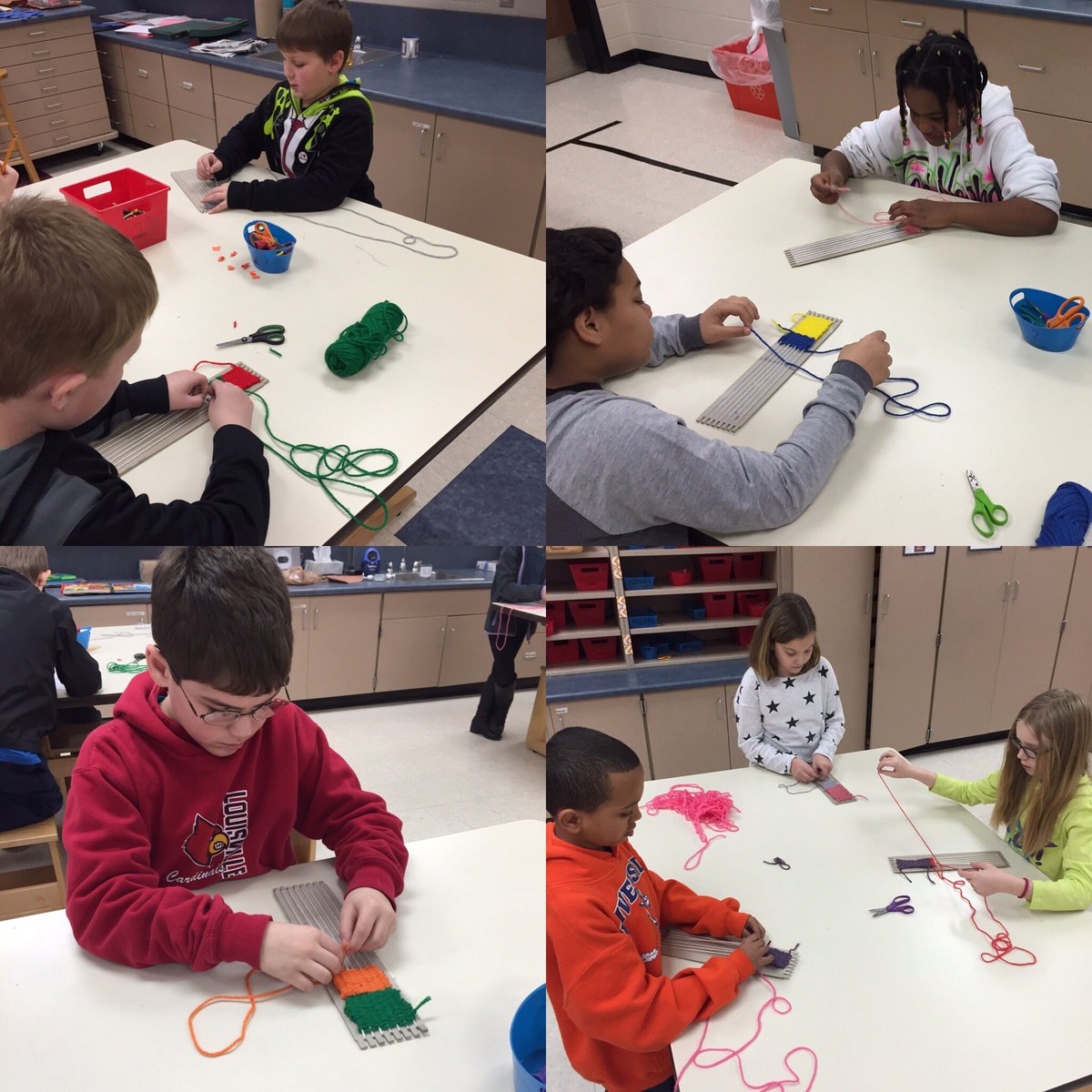 chelsynickell's tweet photo. 4th grade @riversideorange is doing a great job at weaving! #overunderoverunder #gccspride https://t.co/MH9mpnk5Mz
