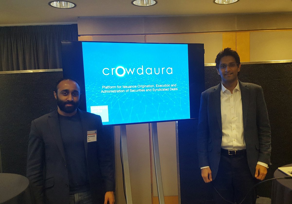 VicArulchandran's tweet photo. Crowdaura pitching at Goldman Sachs this evening #crowdaura #fintech #blockchain https://t.co/IuBPWRfUVM