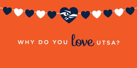 UTSARSAA's tweet photo. Find us today from 11-2 by the Sombrilla fountain and tell us why you love UTSA! #WhyILoveUTSA #Entry https://t.co/75cc4qOAPB