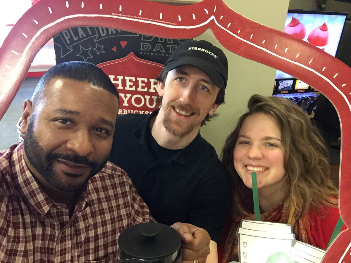 EMT_tgt's tweet photo. First DM Starbucks visit as GE this morning with Derrick and Keith! Taking our #StarbucksDate selfie https://t.co/jDMbUZvz9p