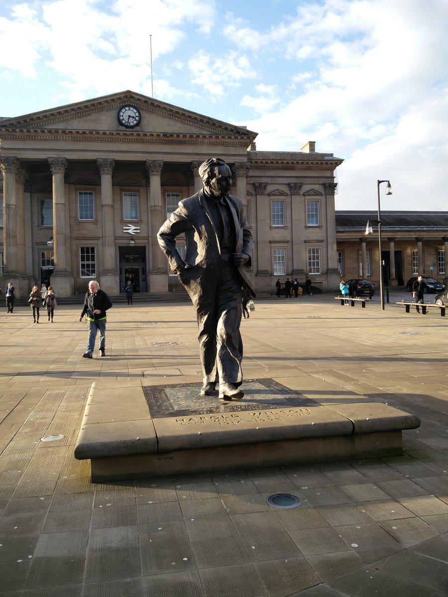 Harold’s statue in front of Huddersfield station