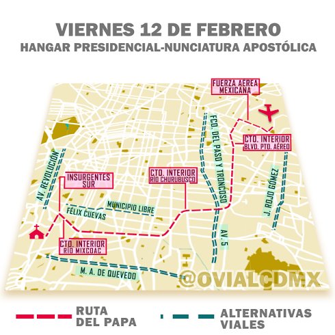 Conozca la ruta del #PapaEnCDMX del Hangar Presidencial a la Nunciatura