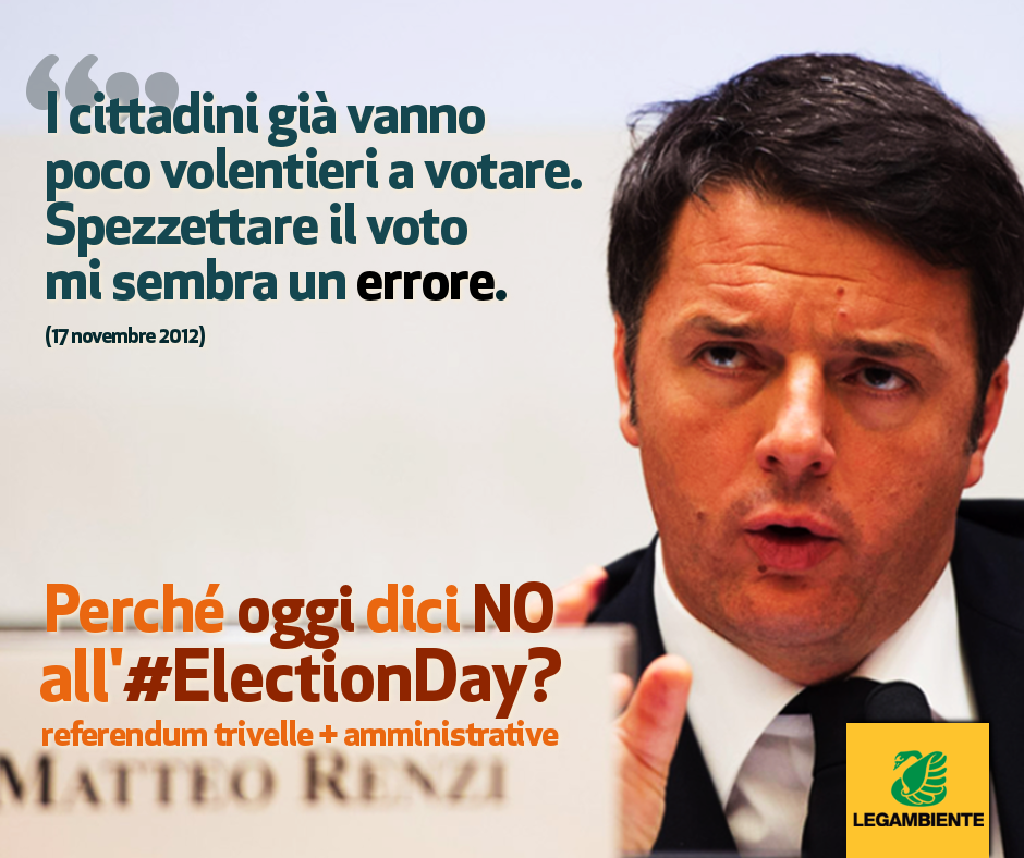 #ElectionDay, eppure <a href="/matteorenzi/">Matteo Renzi</a> era a favore...
Vogliamo l'accorpamento referendum #trivelle + amministrative!