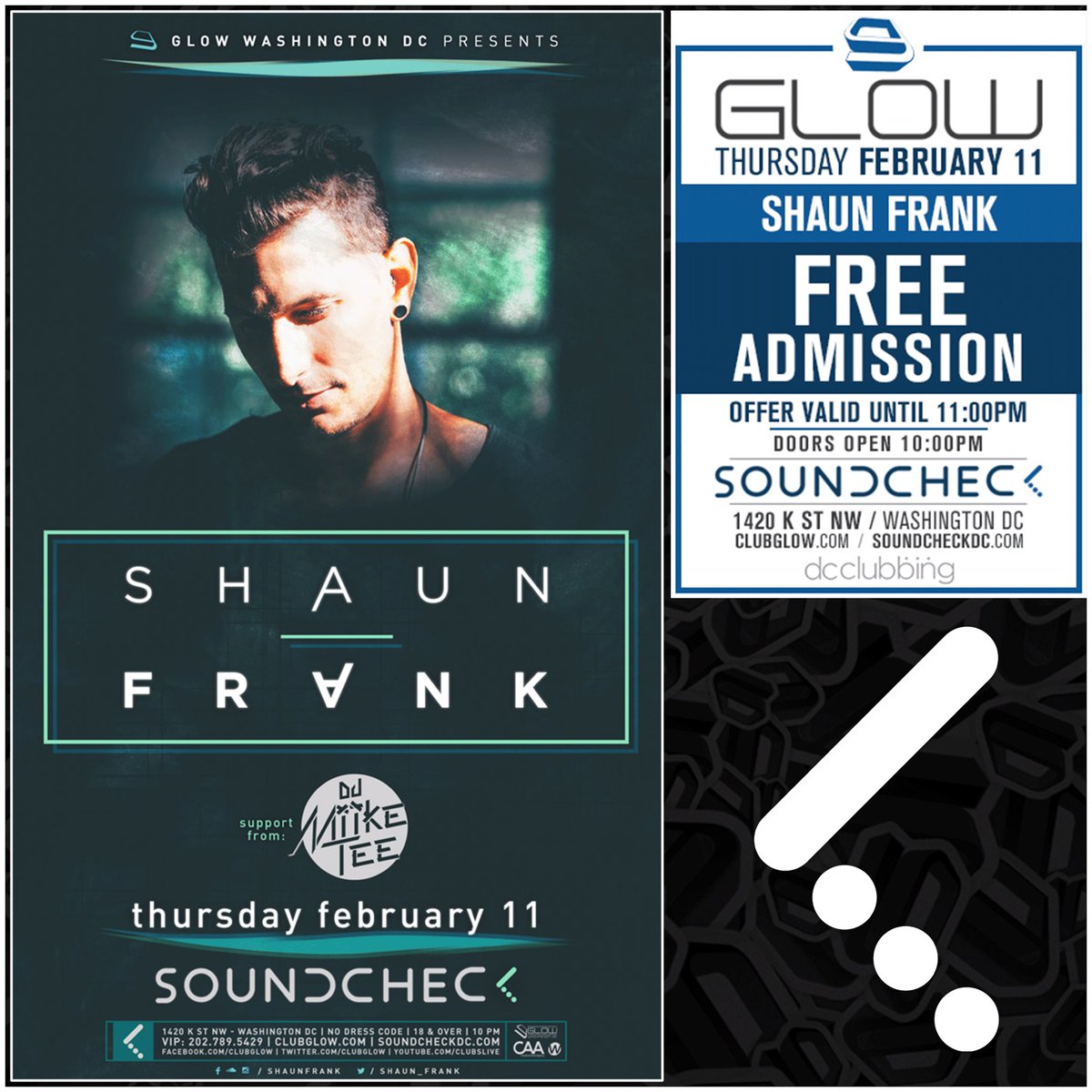 ClubGlow's tweet photo. TONIGHT:

It's the @soundcheckdc debut of @Shaun_Frank! Free admission till 11pm, don't miss out! https://t.co/val4bWreaX