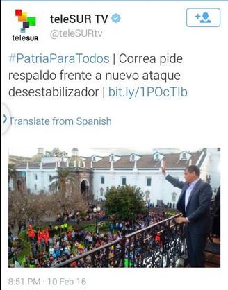maferegas's tweet photo. Ataque desestabilizador al cerebro de #Correa
4 pelagatos en la Plaza Grande
#NadieTocaMiRC #Alerta10F @teleSURtv https://t.co/CFpJMo64tA