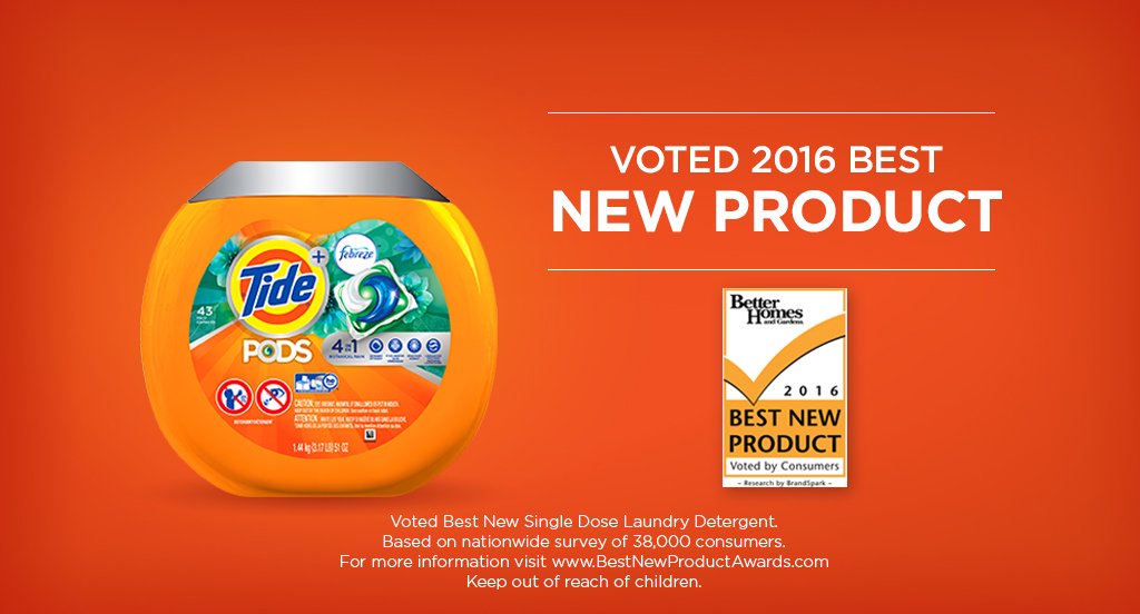 tide's tweet photo. Have you heard? Tide Pods Plus Febreze were voted 2016 Best New Product. https://t.co/gX3QleRYHT