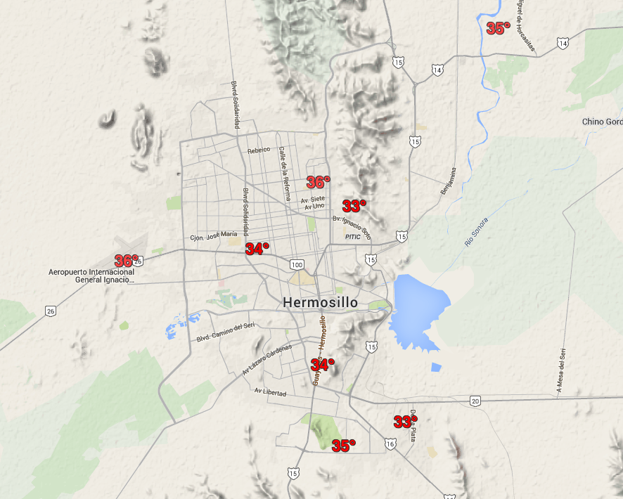 climahillo's tweet photo. 3:45 pm: Temperatura al poniente y norte de la ciudad alcanza los 36°C. Humedad apenas en 8% https://t.co/UxnaIRTBLt