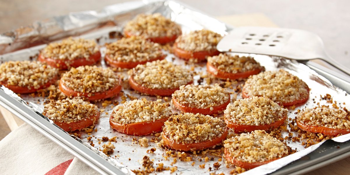 mccormickspices's tweet image. Baked #tomatoes topped w/ a tangy dressing &amp;amp; bread crumbs are a #LessSodium dinner side. bit.ly/1Pue8rQ