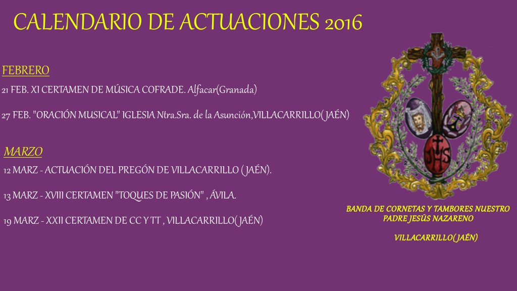 Estas serán nuestras actuaciones antes de la semana grande.
#ResurgirNazareno #SuenaElNazareno #Porsiempre #SS16