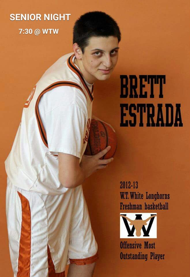 WTWBasketball's tweet photo. Throwback Thursday - Brett Estrada #SENIORNIGHT is tomorrow - 7:30 @ WTW - Come out and get rowdy! HORNS UP! https://t.co/bCFxEhl88t