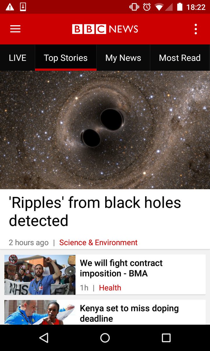 LessonateOnline's tweet photo. Truly amazing black hole gravity ripples scientific discovery makes it to top spot on @BBCNews! https://t.co/8R44EAvuRU
