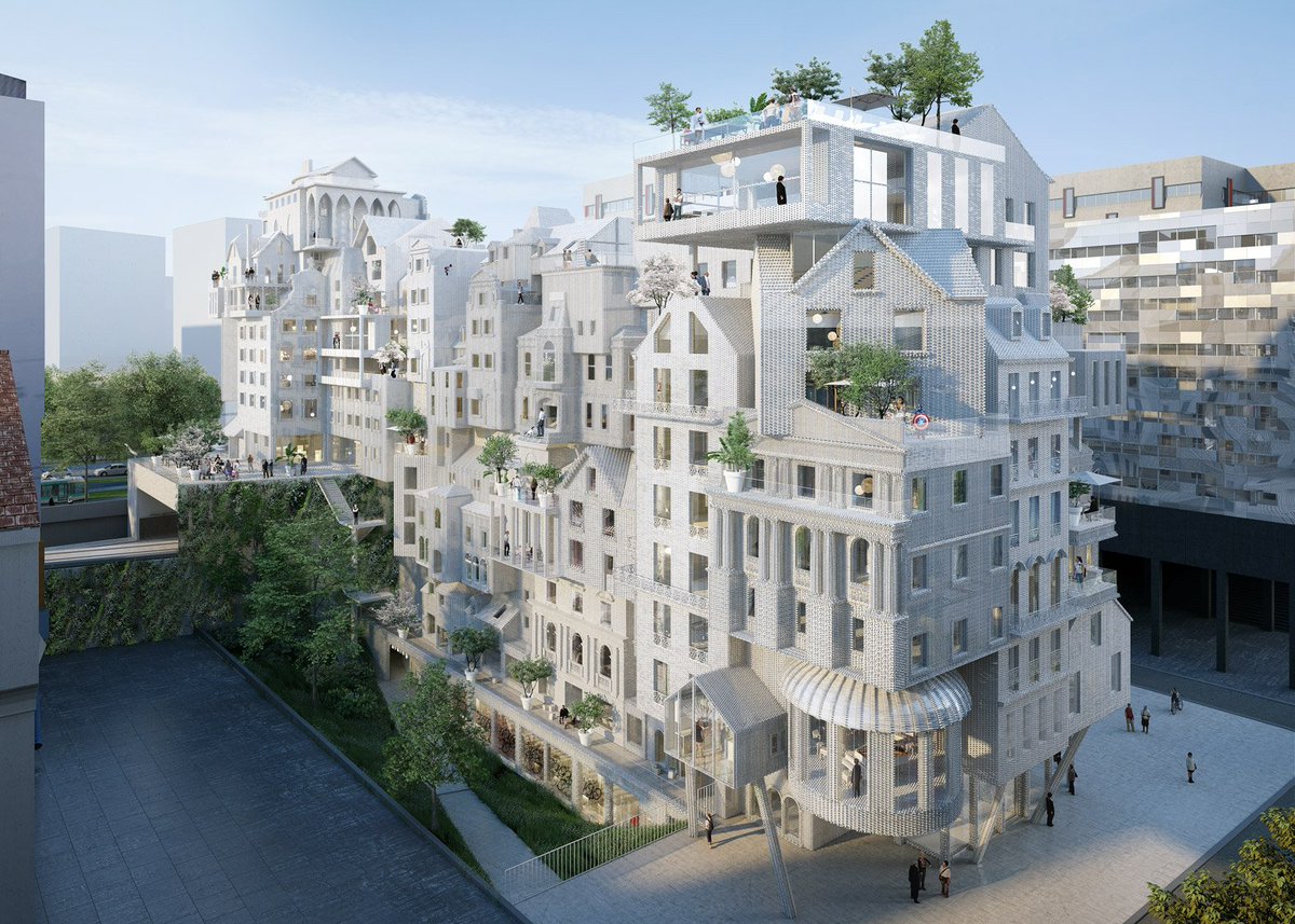 dezeen's tweet photo. Housing block in Paris envisioned as a cluster of small buildings: https://t.co/AGzijBnfL1 #architecture https://t.co/rypeP2qQBA
