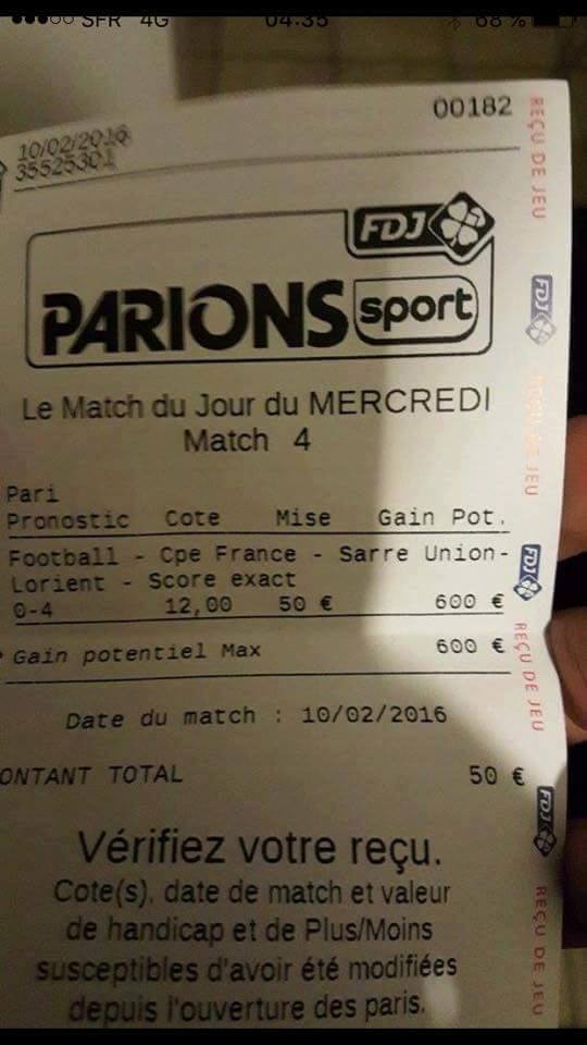 Fixed_Community's tweet image. Coupe de France 🇫🇷
Sarre Union - Lorient : 0-4  ✅✅✅

Mise 50 euros
Gains 600 euros
Bénéfice : 550 euros
#EasyMoney