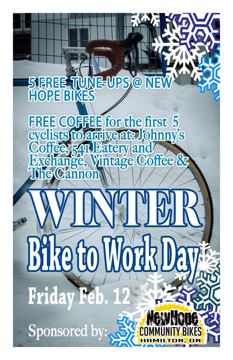 NewHopeBike's tweet photo. FREE Coffee on us for the first 5 cyclists! @WinterBike2Work #HamOnt #HamOntBikes #WBTWD https://t.co/mVdNcJgmqJ