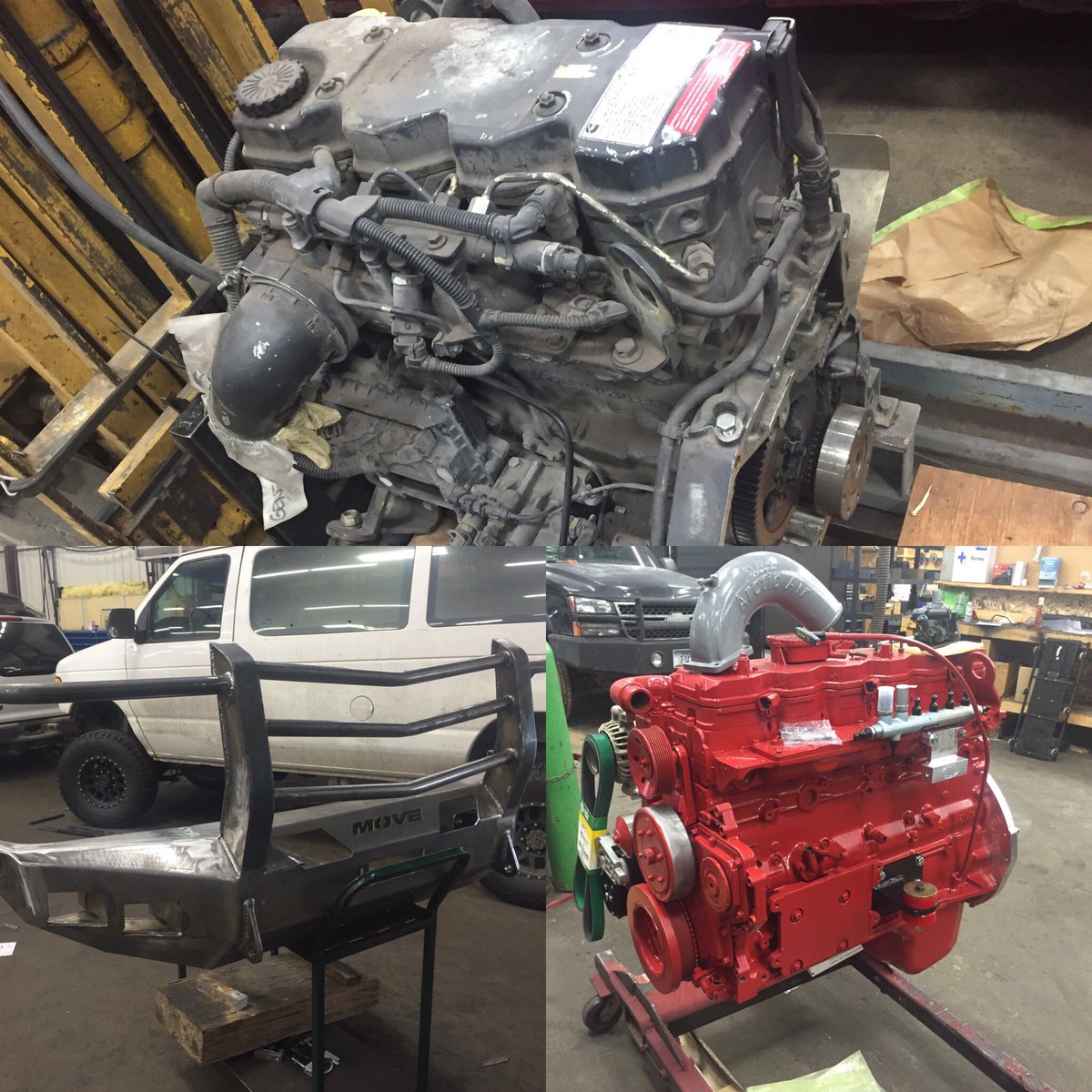 CumminsInFord's tweet image. A lot going on at DCS today! Bumpers for the MegaVan, CR for the Excursion, some R&amp;amp;D on an ISB 170 4bt!