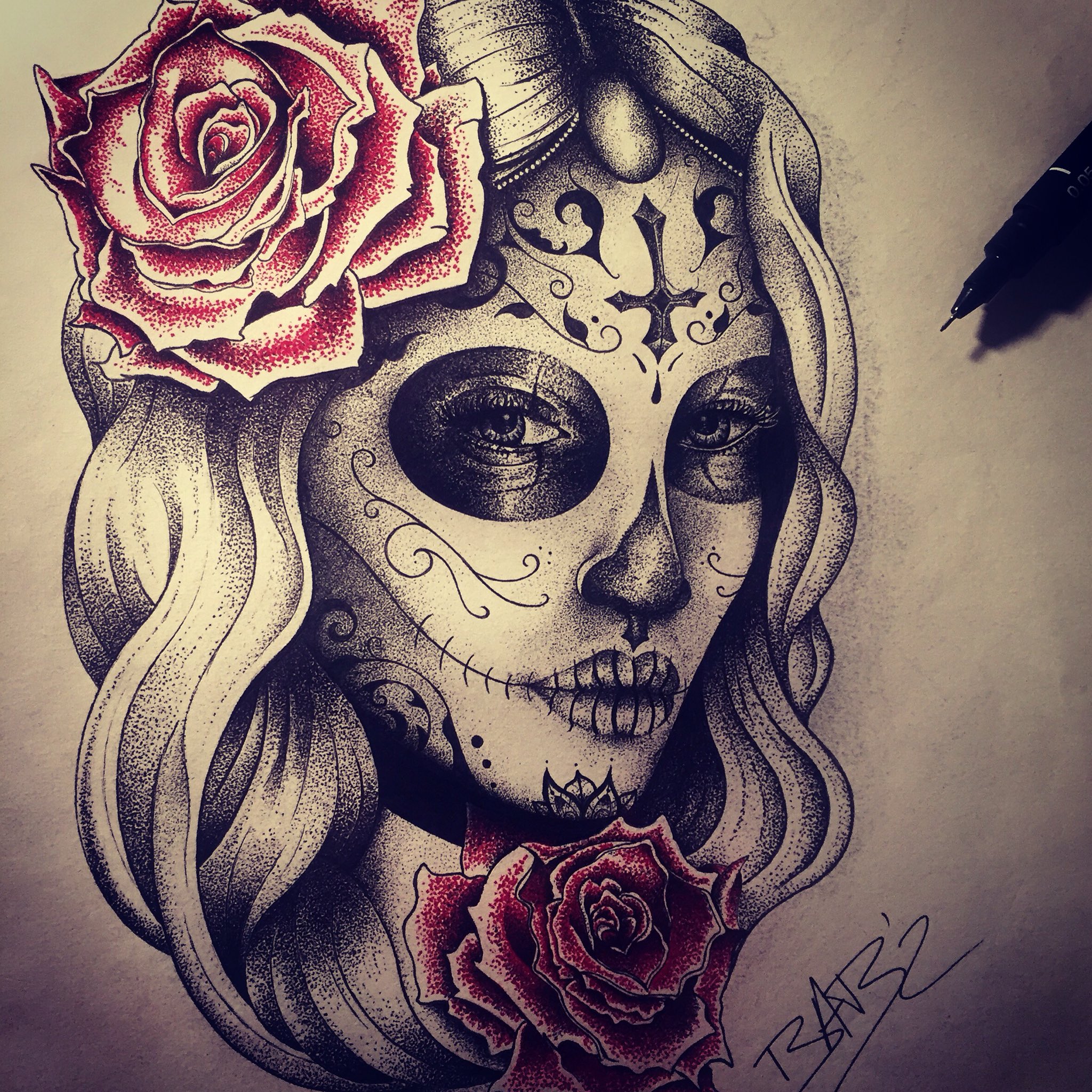Bab'Z on Twitter "Sketch of the day catrina ink tattoo drawing 