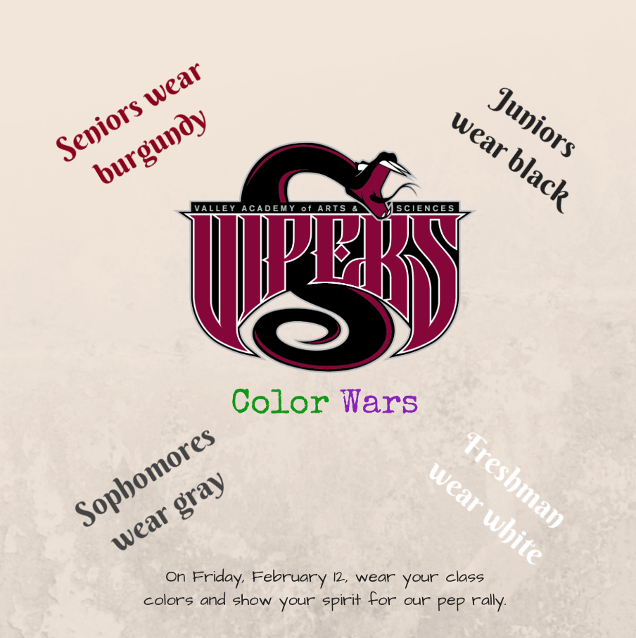 VAAS_Vipers's tweet photo. #VAASVipers - wear your class colors and show your spirit tomorrow at Friday’s pep rally. https://t.co/eREsbHtZMF