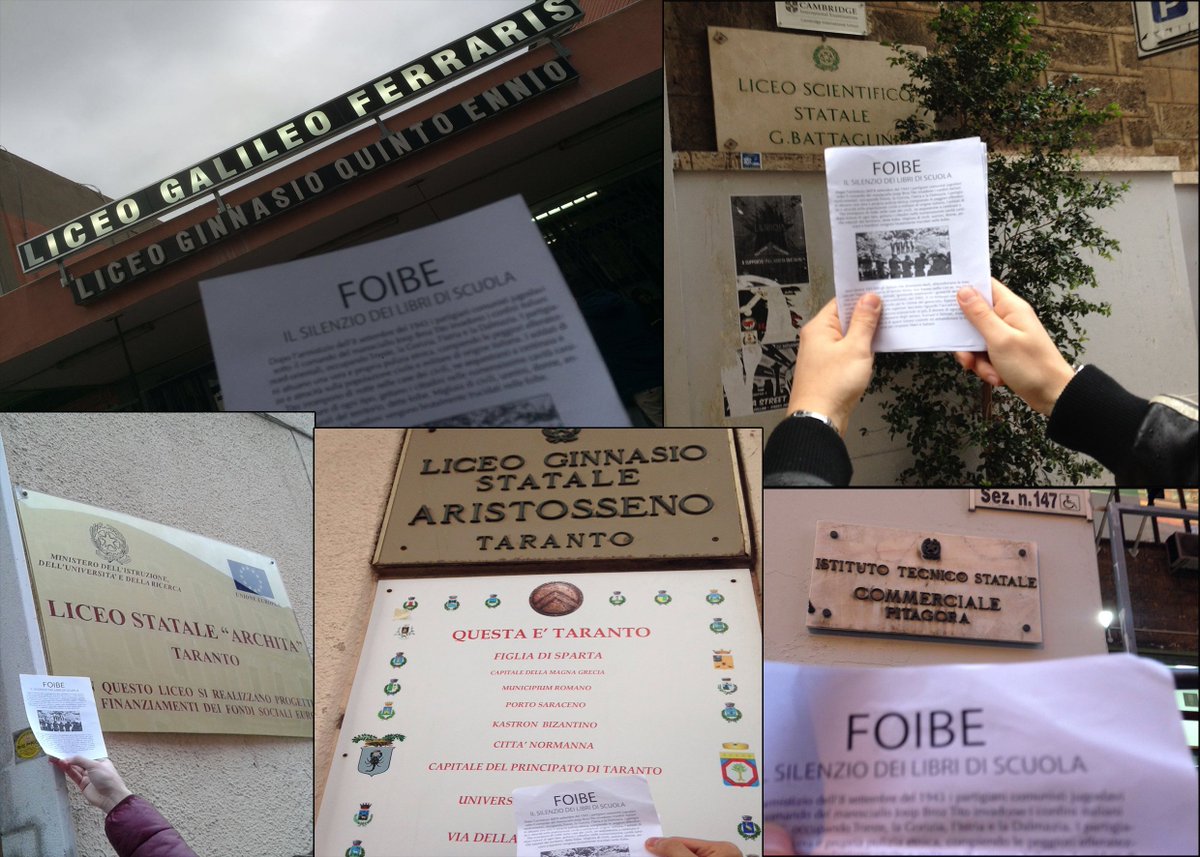 GNTaranto's tweet photo. Stamattina i nostri militanti di diverse scuole, hanno condotto un volantinaggio a sul tema delle Foibe. #GNTaranto https://t.co/S8YDzwPUHs