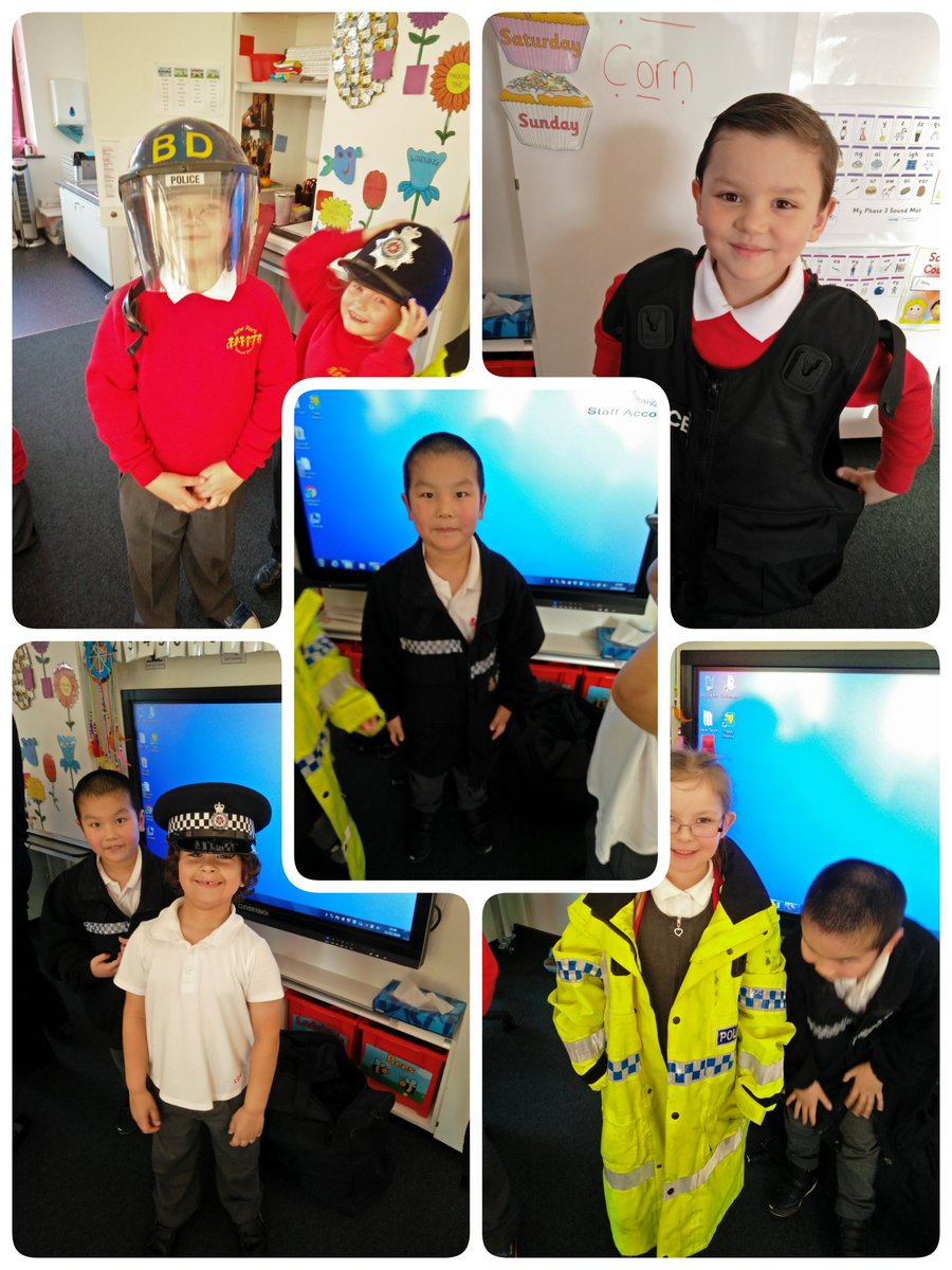 MissStanton21's tweet photo. Andrew the police officer came in today and let us try on his uniform! @NewParkPrimary @MrsSuffSimpson https://t.co/qn8sIElcHa