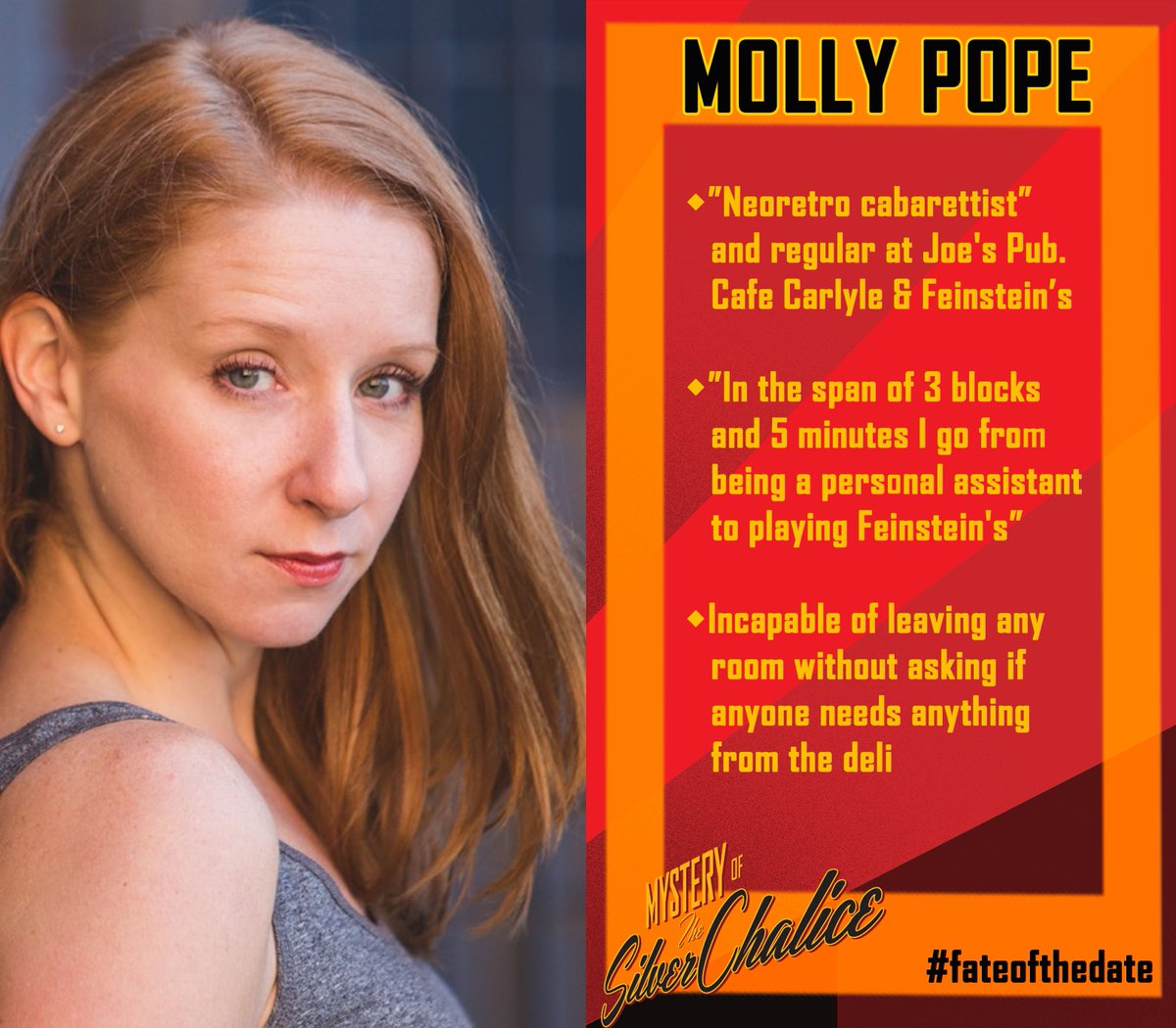 TheChalicePlay's tweet photo. Meet @MissMollyPope, 1 of the contestants YOU could choose @TheChalicePlay on 2/16 @JoesPub. https://t.co/LCJw6W3MKf https://t.co/ql6EADm4RJ