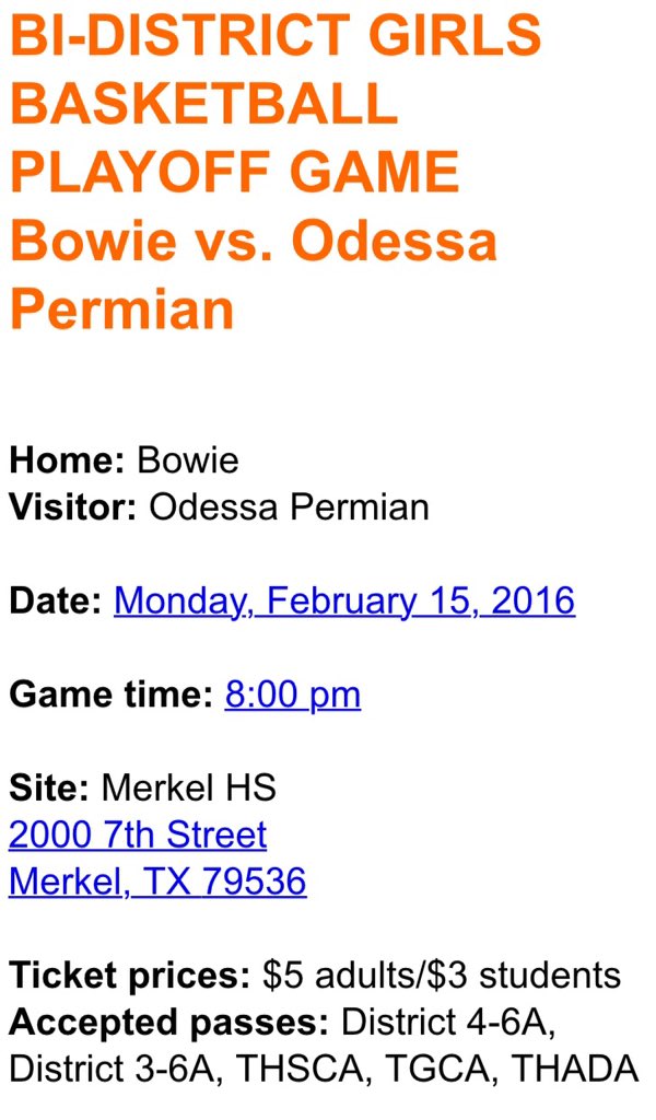 JamesBowieHS's tweet photo. Girls first round basketball game is all set!  Good luck, Bowie will be supporting you! #BowieNation #BowiePride https://t.co/mJCFtYUUQj