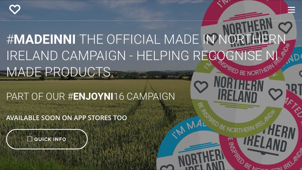 THE OFFICIAL #MADEINNI CAMPAIGN HELPING RECOGNISE NI MADE PRODUCTS

FROM <a href="/EnjoyNI/">ENJOYNI®</a>®

#EnjoyNI #EnjoyNI16
