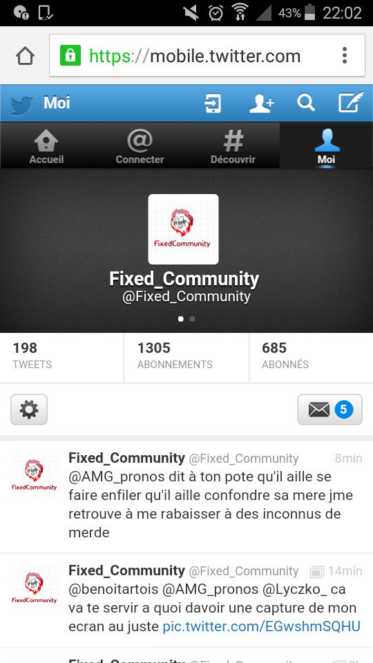 Fixed_Community's tweet photo. @benoitartois @AMG_pronos @Lyczko_  tiens ce que tu veux merdeux et arrête de me tourner autour tu fanes https://t.co/xeDShPSxQV