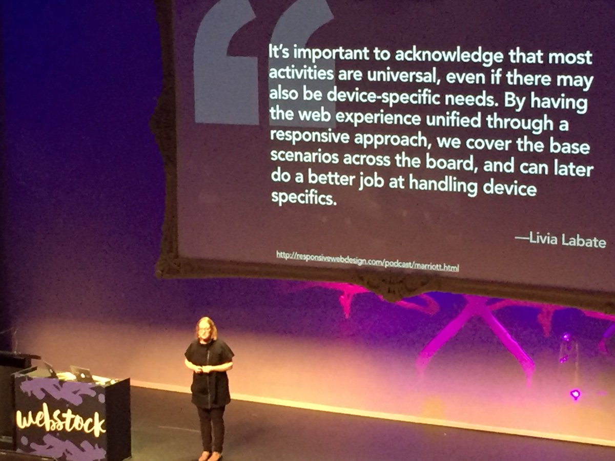 Insightful! <a href="/karenmcgrane/">Karen McGrane</a>: “Don’t use device as a proxy for context.“ #Webstock #Boomworks #ResponsiveWeb #Adaptive