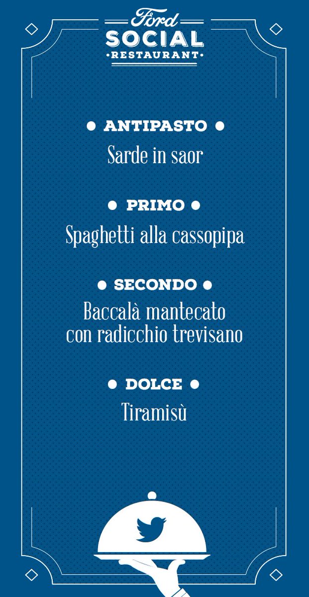 Questa sera sono al #FordSocialR e ho scoperto un menù da #MasterChefIt, pagando solo con un tweet.