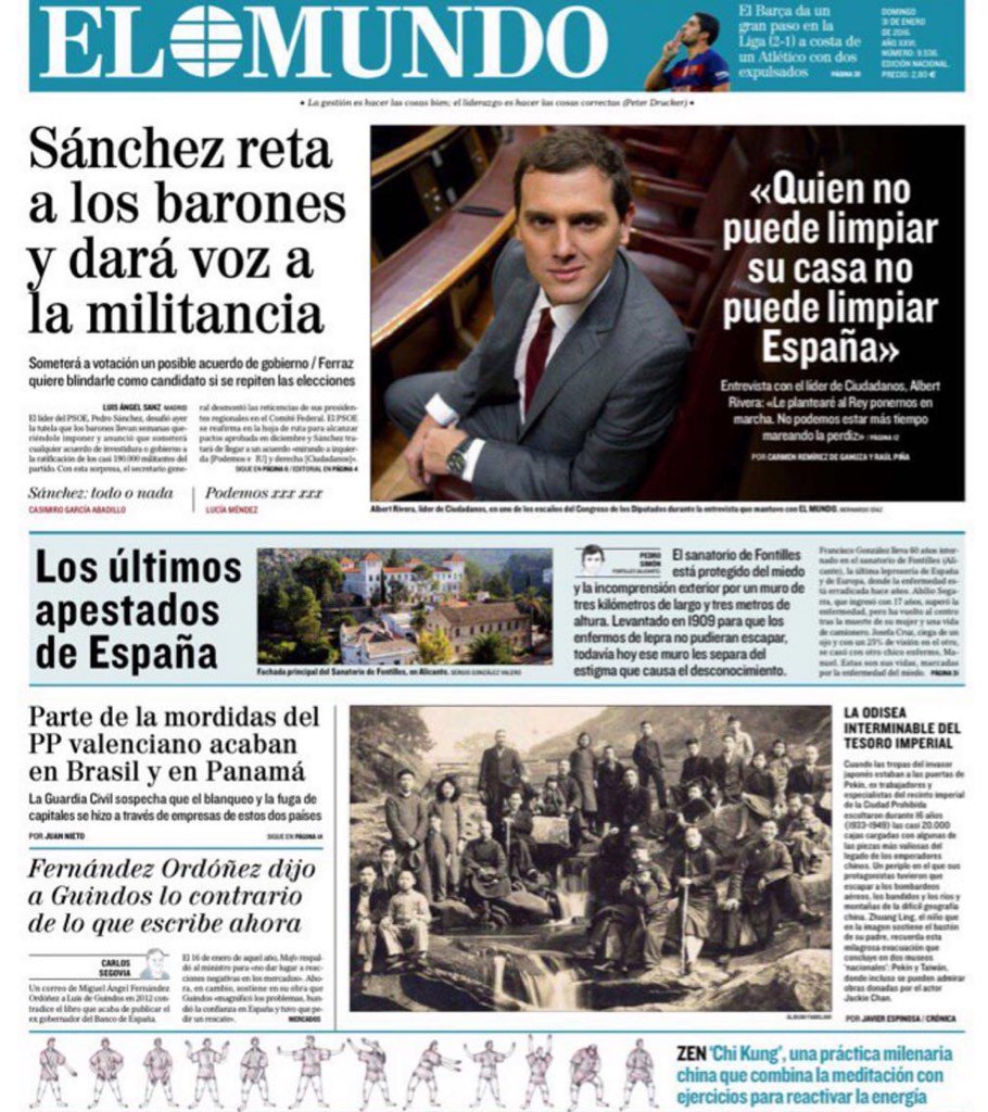 Albert_Rivera's tweet photo. Portada 'ciudadana' mañana en @elmundoes : 'Quien no puede limpiar su casa (de corrupción) no puede limpiar España'. https://t.co/ob8pFLrFKK