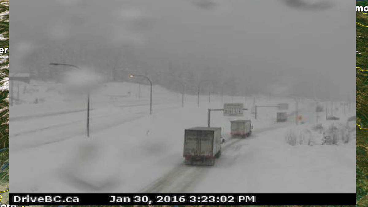 Snowfall Warning for Coquihalla between Hope and Merritt. Poor Visibility and falling snow <a href="/DriveBC/">DriveBC</a> <a href="/GlobalBC/">Global BC</a>