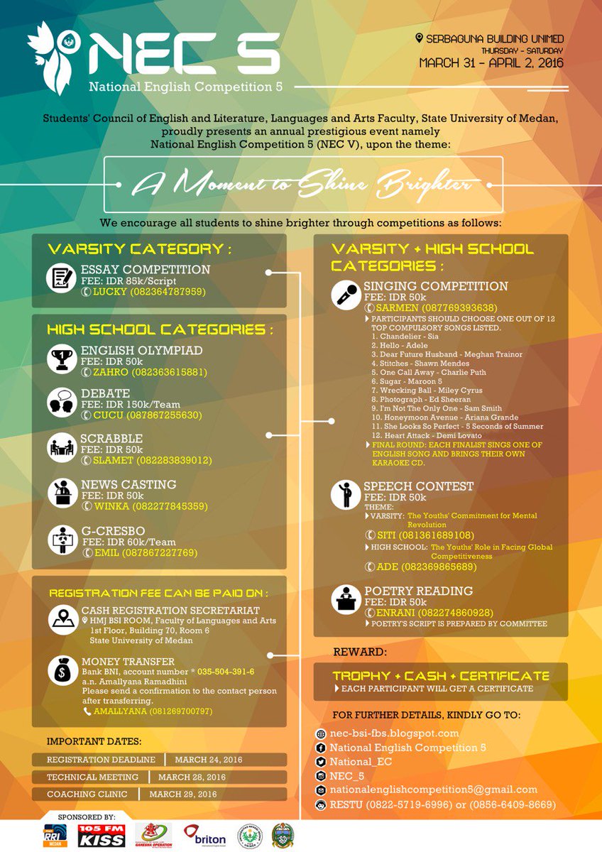 National_EC's tweet photo. Tahun ini #NEC5 hadir kembali dengan 9 fields lomba! https://t.co/aAGYf63cF5