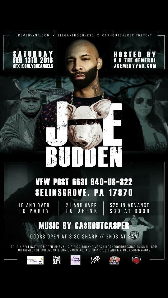 CashOutCasper's tweet photo. #Feb13th Come #CashOut With The Squad and #Jerseys Own @JoeBudden !! #Selinsgrove #PA #TattedHippies #Team2TurntUp https://t.co/R0dqC8a3oc