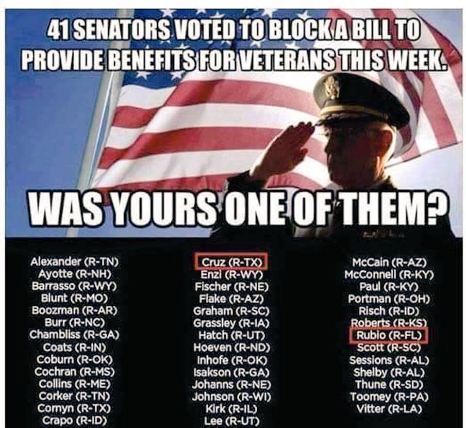 @realDonaldTrump Did your Senator make the list to block bill to provide benefits to Veterans? #Trump4Vets