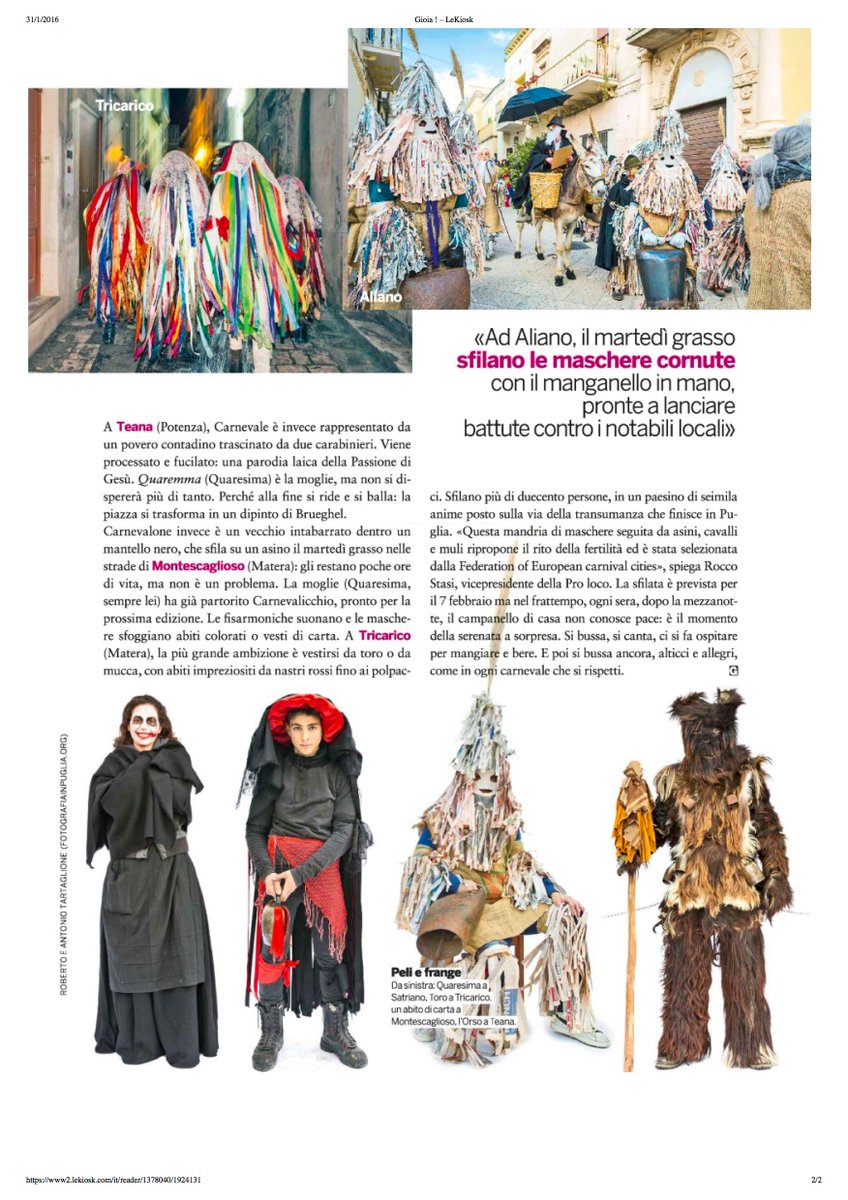 Il #Rumita e la #forestachecammina2016 insieme al #Carnevale lucano in tutte le edicole d'Italia su <a href="/gioiamagazine/">Gioia! Magazine</a>