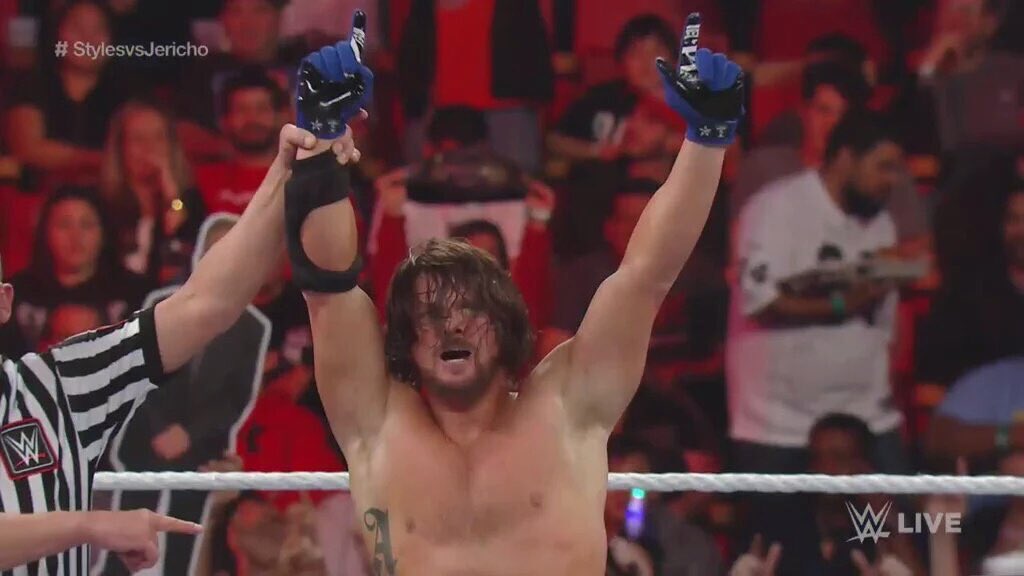 WWEUK's tweet photo. It's a WIN for @AJStylesOrg! #OneHourRAW https://t.co/x9z29LU6Ge