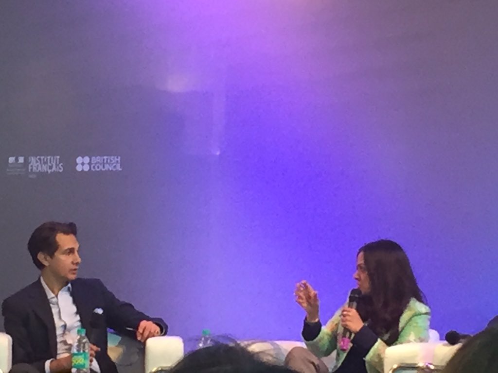 TheJSWGroup's tweet photo. "@SangitaSJindal talking abt Corporate Patronage of the arts with #AminJaffer of @ChristiesInc @India_ArtFair https://t.co/NyEcKAmIt9