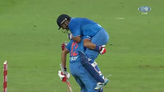 wwos's tweet photo. "What a win that is" - Tubby. Raina hits a boundary of the last ball and finishes 49*. #AUSvIND #PinkT20 #WWOS https://t.co/BmDLNZwXSI