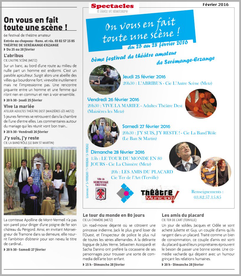 LABANDROLE's tweet image. sera le 27.02.16 à SEREMANGE-ERZANGE - théâtre municipal - avec sa comédie J'Y SUIS... J'Y RESTE !