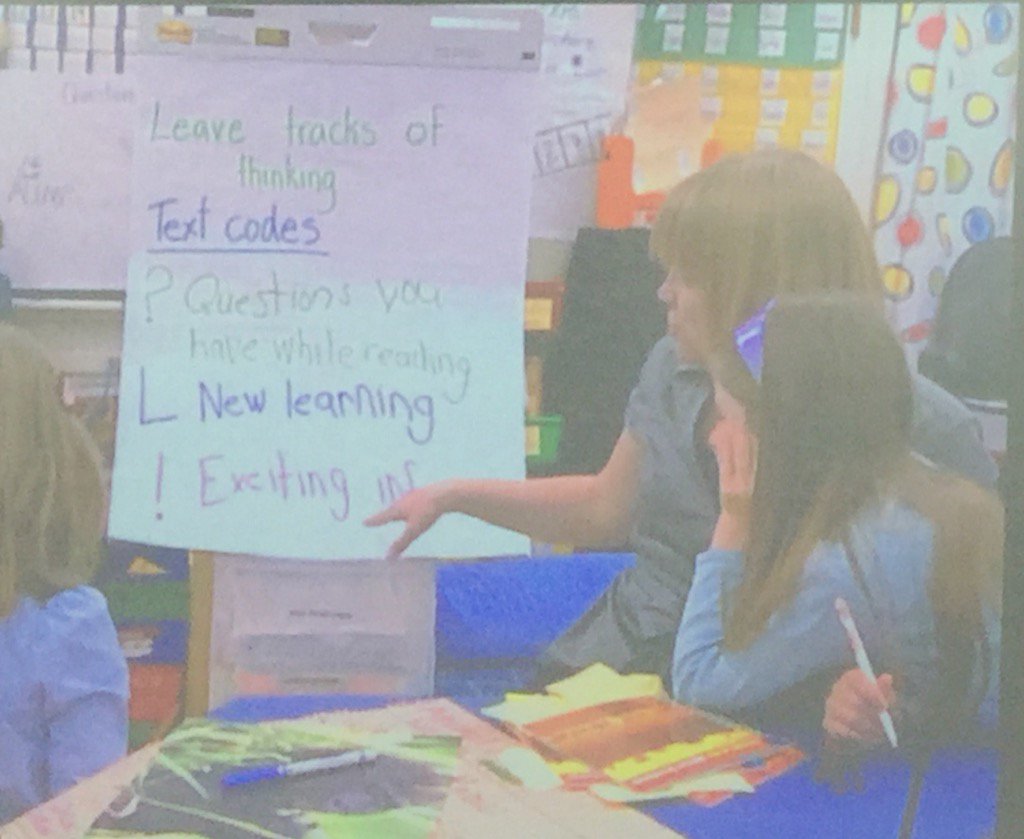 flipoz's tweet photo. Leaving tracks of our thinking with ? L or ! . Making thinking visible. @millerread #NISTread https://t.co/a7F0zr86B4